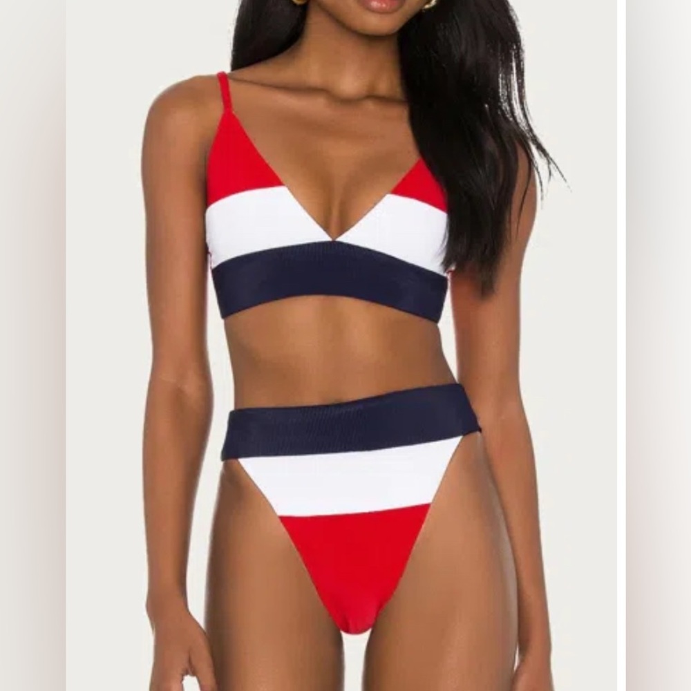 BEACH RIOT Red and White Striped Bikini Set
